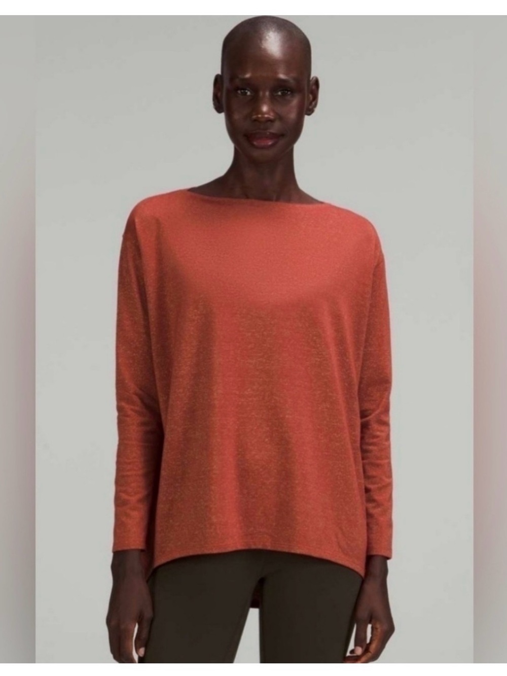 Lululemon Top 4 Womens Cayenne Reddish Orange Back In Action Long Sleeve Cotton
